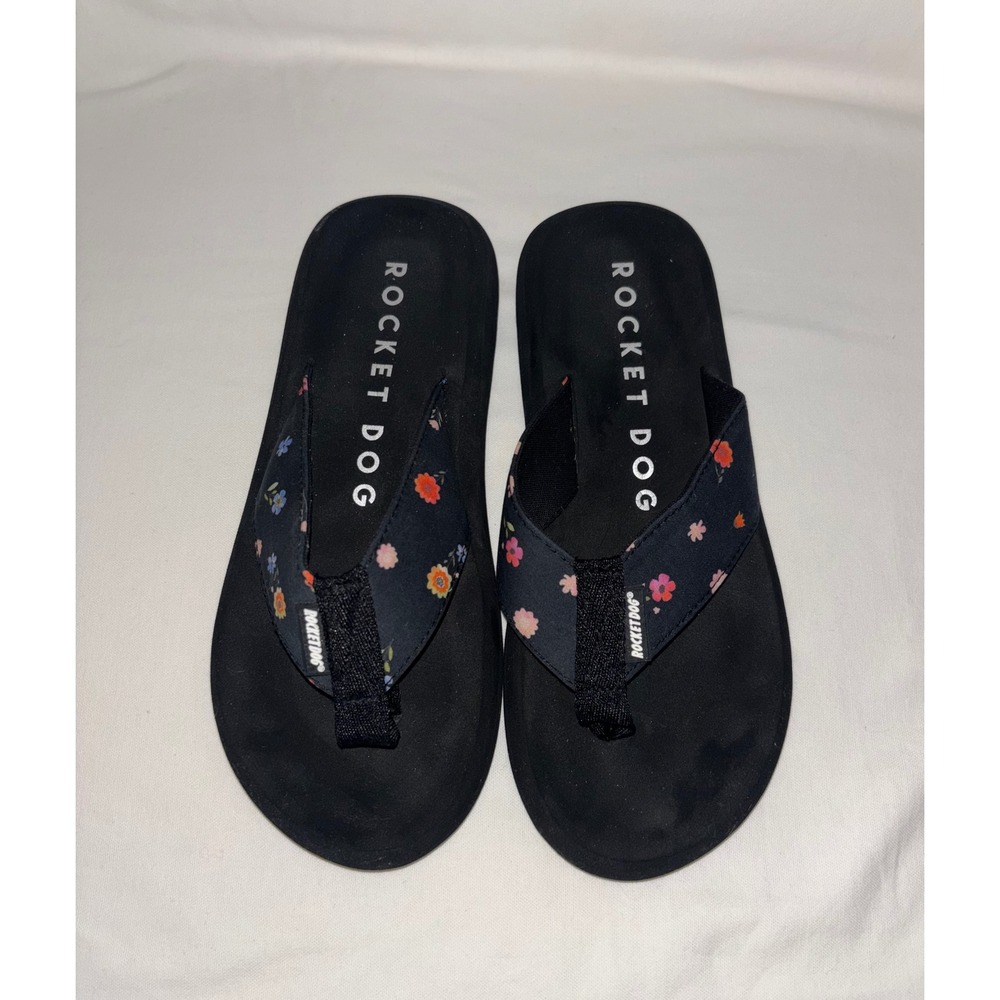 Rocket Dog Women's Size 7 Black Floral Flip Flop Sandals Thong Casual